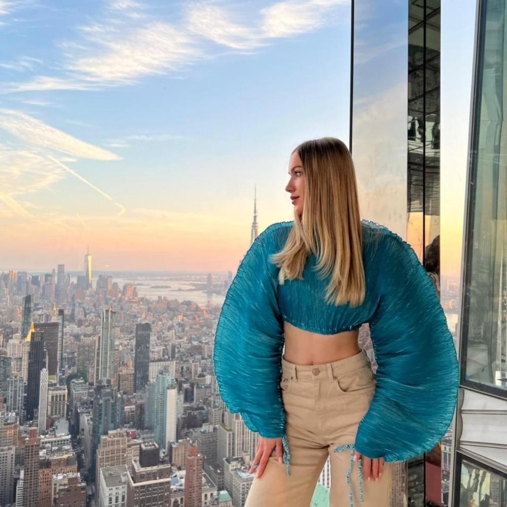 Cult Gaia Mala Long Sleeve Pleated Top Sz XS NWOT